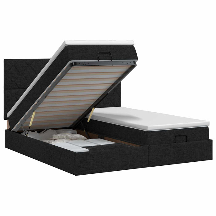 Pat ottoman cu saltea cu headboard 2 buc. Negru Țesătură - WALTI WALTI