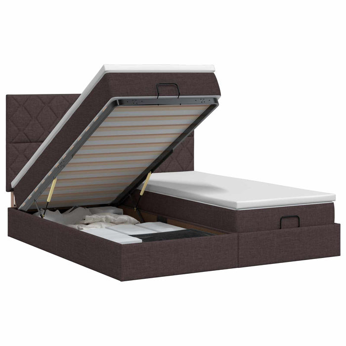 Pat ottoman cu saltea cu headboard 2 buc. Maro închis Țesătură WALTI
