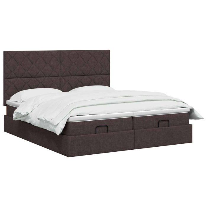 Pat ottoman cu saltea cu headboard 2 buc. Maro închis Țesătură WALTI
