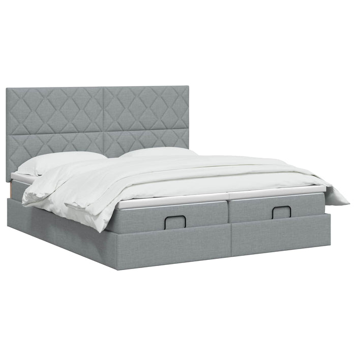 Pat ottoman cu saltea cu headboard 2 buc. Gri deschis Țesătură WALTI