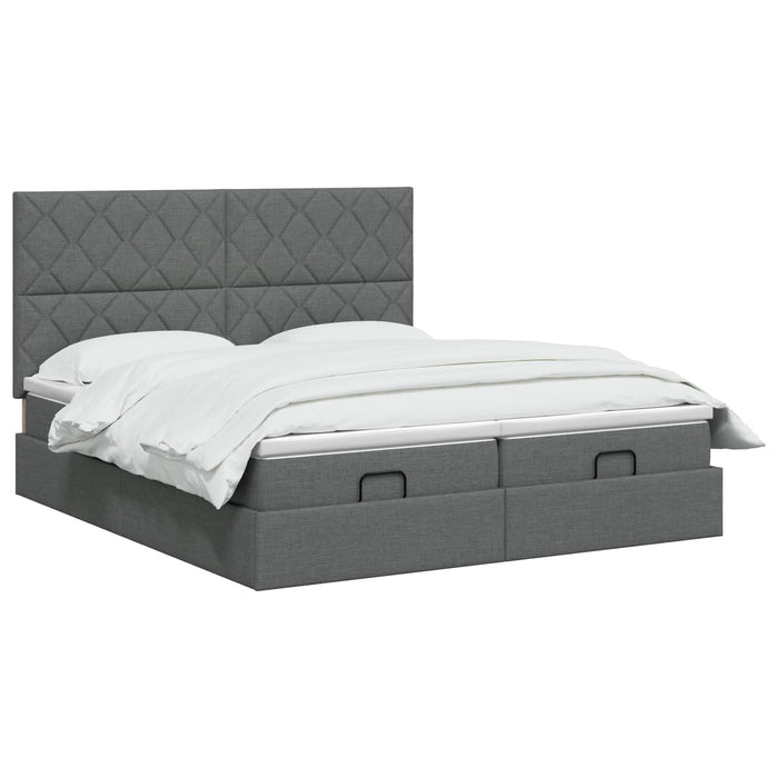 Pat ottoman cu saltea cu headboard 2 buc. Gri închis Țesătură WALTI