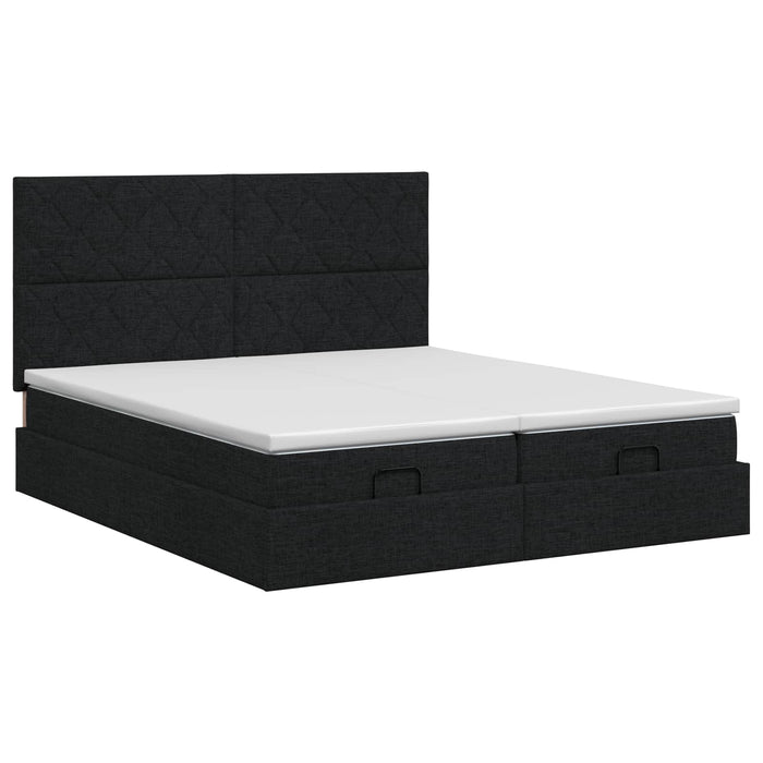 Pat ottoman cu saltea cu headboard 2 buc. Negru Țesătură WALTI