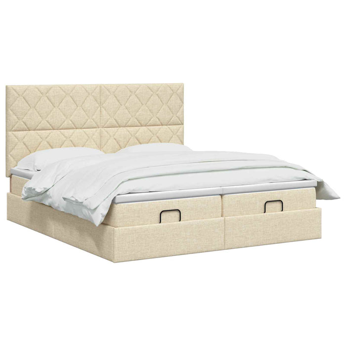 Pat ottoman cu saltea cu headboard 2 buc. Crem Țesătură WALTI