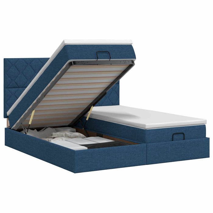Pat ottoman cu saltea cu headboard 2 buc. albastru Țesătură WALTI