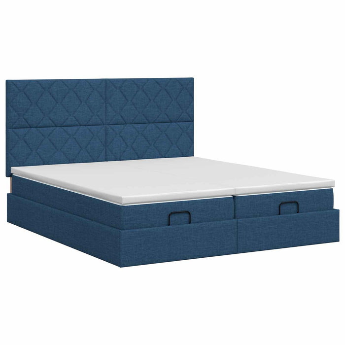 Pat ottoman cu saltea cu headboard 2 buc. albastru Țesătură WALTI