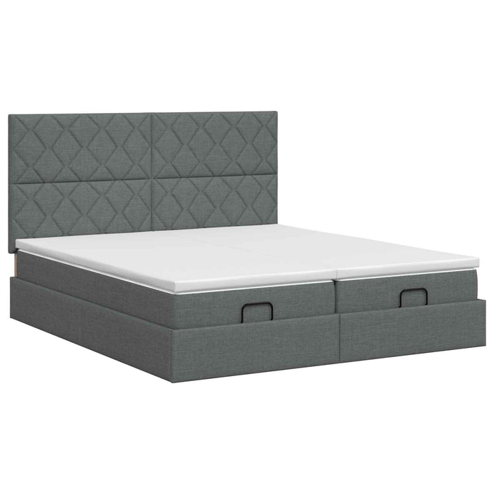 Pat ottoman cu saltea cu headboard 2 buc. Gri închis Țesătură WALTI