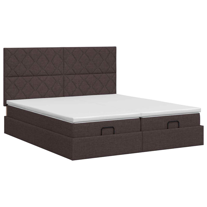 Pat ottoman cu saltea cu headboard 2 buc. Maro închis Țesătură WALTI