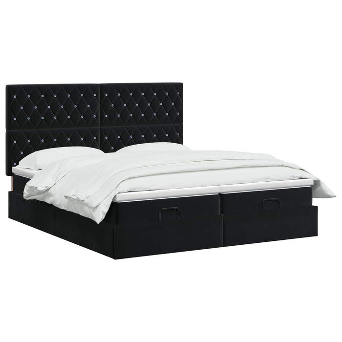 Pat ottoman cu saltea cu headboard 2 buc. Negru Catifea - WALTI WALTI