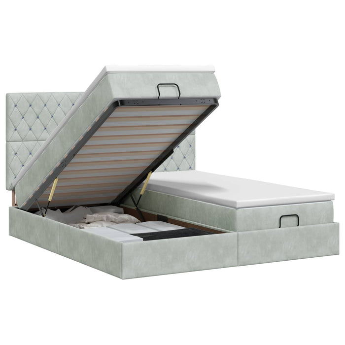 Pat ottoman cu saltea cu headboard 2 buc. Gri deschis Catifea WALTI