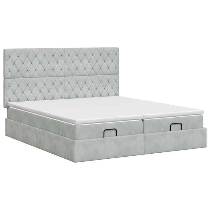 Pat ottoman cu saltea cu headboard 2 buc. Gri deschis Catifea WALTI