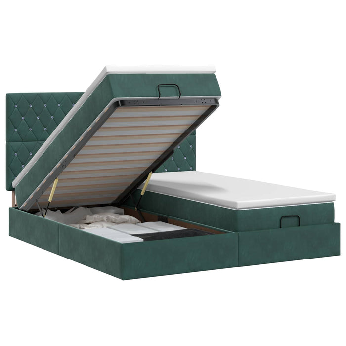 Pat ottoman cu saltea cu headboard 2 buc. Verde închis Catifea - WALTI WALTI