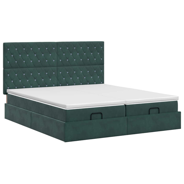 Pat ottoman cu saltea cu headboard 2 buc. Verde închis Catifea - WALTI WALTI