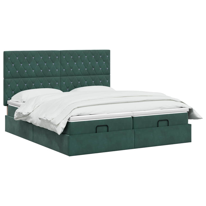 Pat ottoman cu saltea cu headboard 2 buc. Verde închis Catifea - WALTI WALTI