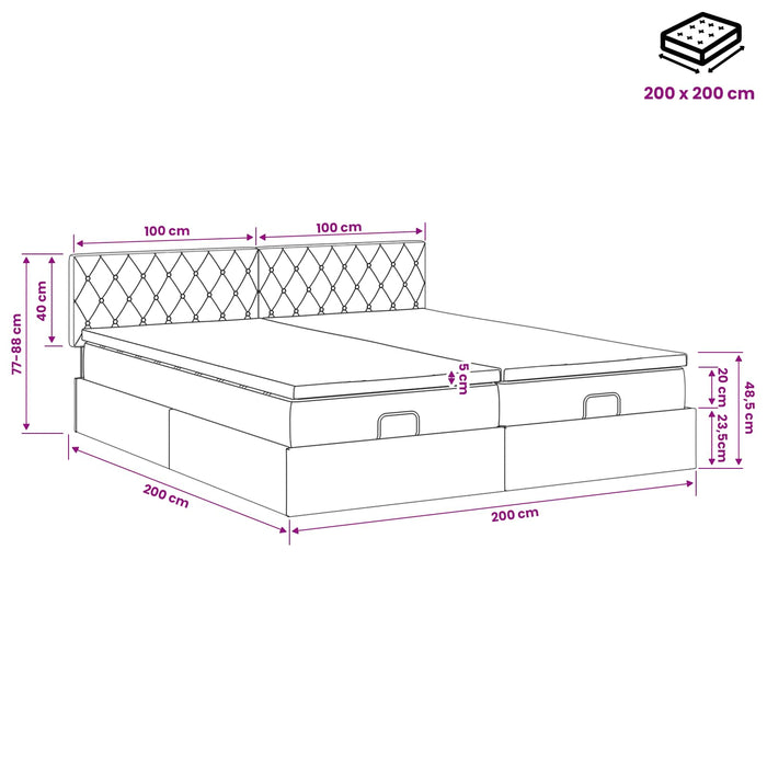 Pat ottoman cu saltea cu headboard 2 buc. Roz Catifea WALTI
