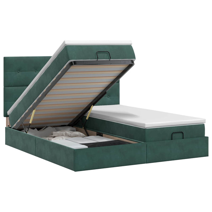 Pat ottoman cu saltea cu headboard 2 buc. Verde închis Catifea - WALTI WALTI