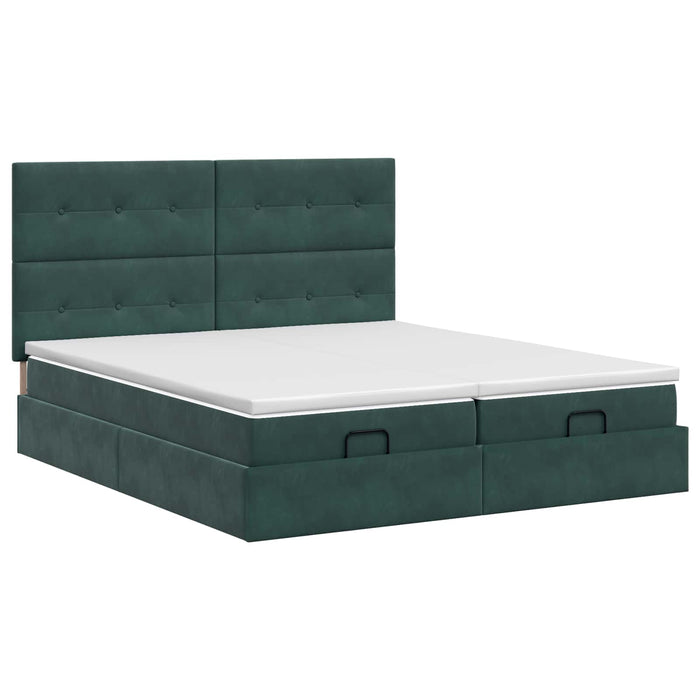 Pat ottoman cu saltea cu headboard 2 buc. Verde închis Catifea - WALTI WALTI