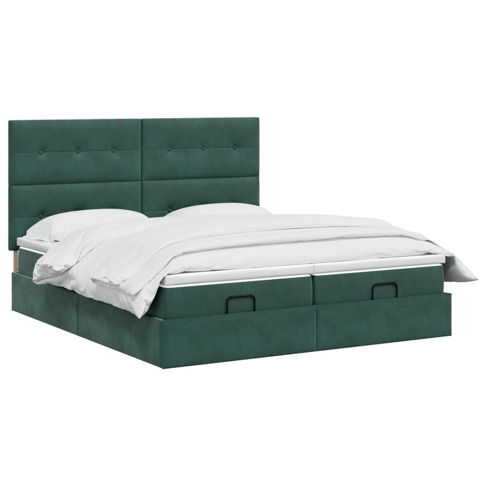 Pat ottoman cu saltea cu headboard 2 buc. Verde închis Catifea - WALTI WALTI