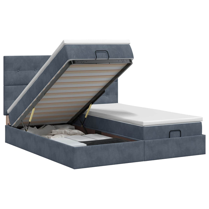 Pat ottoman cu saltea cu headboard 2 buc. Gri închis Catifea WALTI