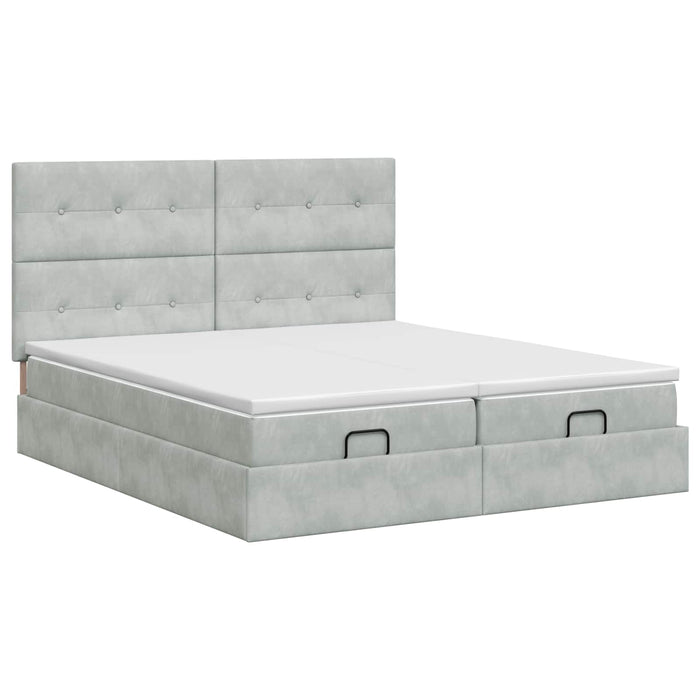 Pat ottoman cu saltea cu headboard 2 buc. Gri deschis Catifea WALTI