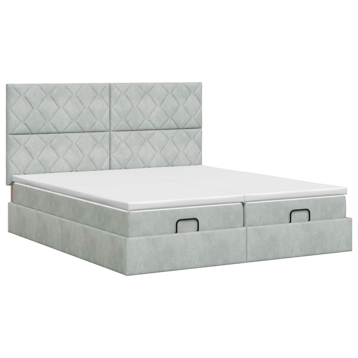 Pat ottoman cu saltea cu headboard 2 buc. Gri deschis Catifea - WALTI WALTI