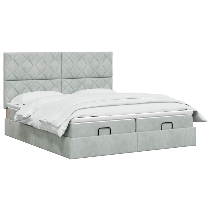 Pat ottoman cu saltea cu headboard 2 buc. Gri deschis Catifea - WALTI WALTI