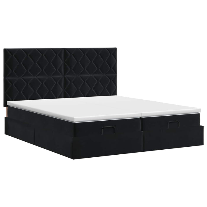 Pat ottoman cu saltea cu headboard 2 buc. Negru Catifea - WALTI WALTI