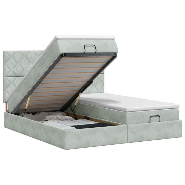 Pat ottoman cu saltea cu headboard 2 buc. Gri deschis Catifea WALTI