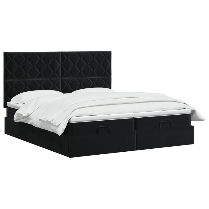 Pat ottoman cu saltea cu headboard 2 buc. Negru Catifea WALTI