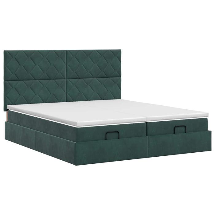 Pat ottoman cu saltea cu headboard 2 buc. Verde închis Catifea WALTI