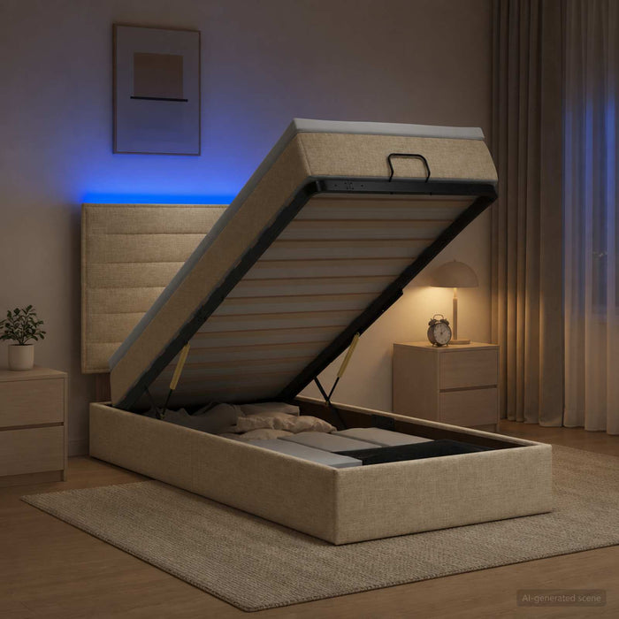 Pat Ottoman cu Saltea și LED Crem 90 x 190 cm Țesătură WALTI