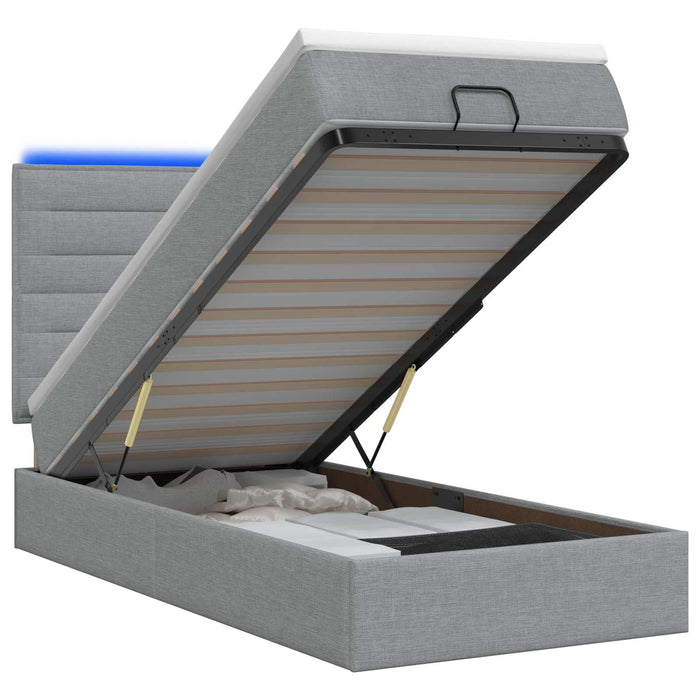 Pat Ottoman cu Saltea și LED Gri deschis 90 x 190 cm Țesătură WALTI