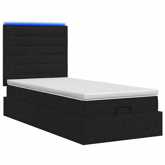 Pat Ottoman cu Saltea și LED Negru 90 x 190 cm Țesătură WALTI