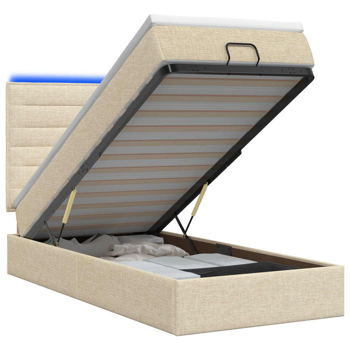Pat Ottoman cu Saltea și LED Crem 90 x 190 cm Țesătură WALTI