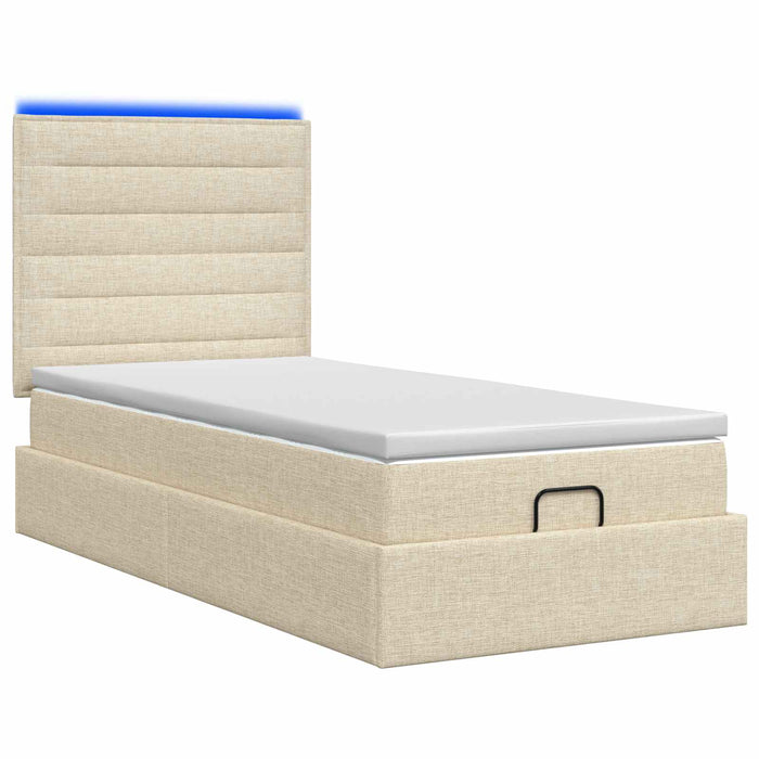 Pat Ottoman cu Saltea și LED Crem 90 x 190 cm Țesătură WALTI