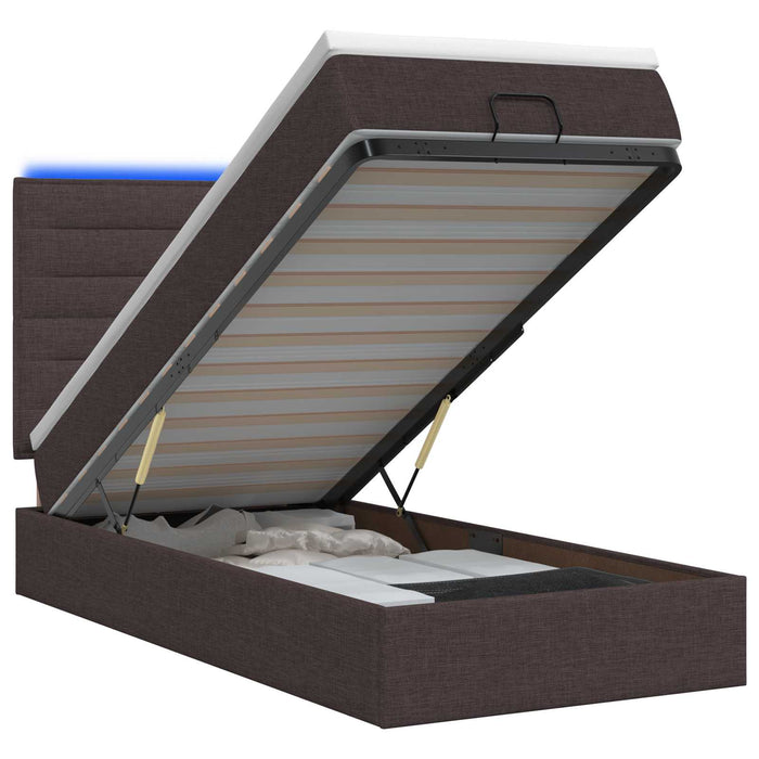 Pat Ottoman cu Saltea și LED Maro închis 100 x 200 cm Țesătură WALTI