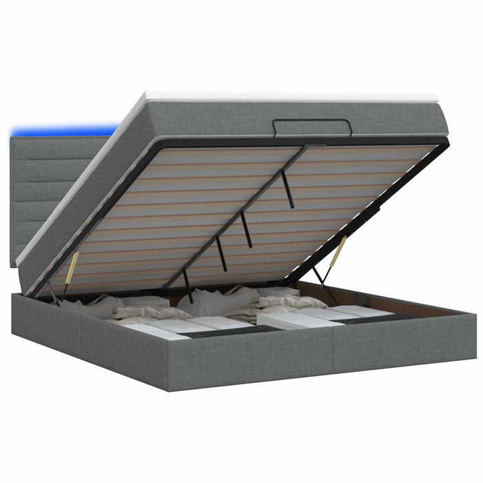 Pat Ottoman cu Saltea și LED Gri închis 160 x 200 cm Țesătură WALTI