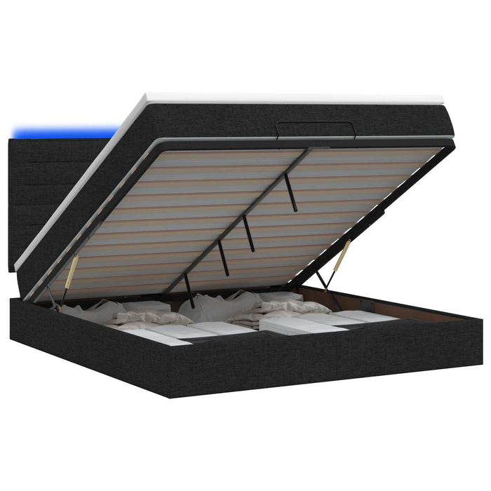 Pat Ottoman cu Saltea și LED Negru 160 x 200 cm Țesătură WALTI