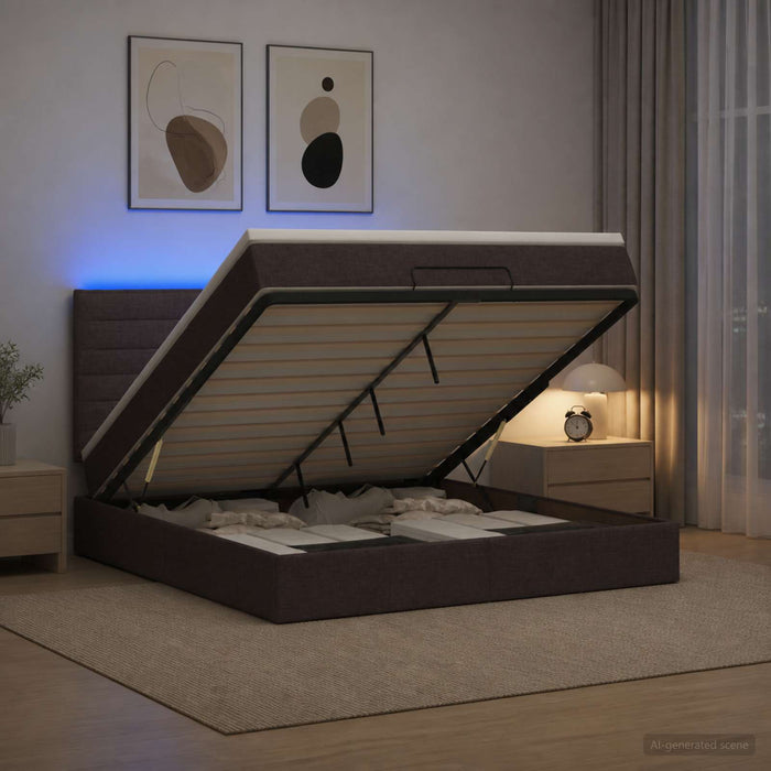 Pat Ottoman cu Saltea și LED Maro închis 140 x 200 cm Țesătură WALTI
