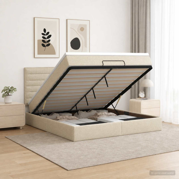 Pat Ottoman cu Saltea și LED Crem 140 x 190 cm Țesătură - WALTI WALTI
