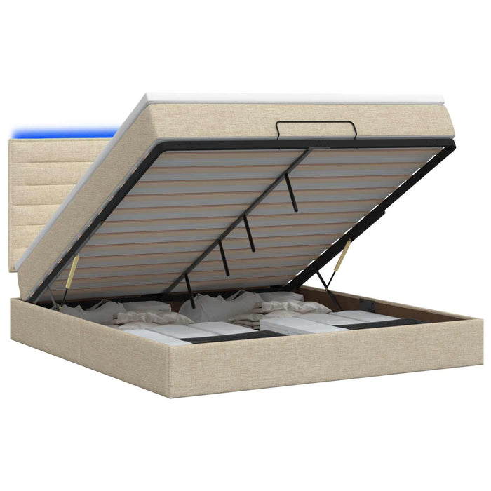Pat Ottoman cu Saltea și LED Crem 180 x 200 cm Țesătură WALTI