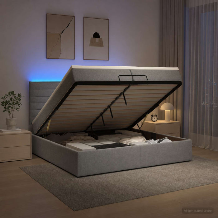 Pat Ottoman cu Saltea și LED Gri deschis 200 x 200 cm Țesătură WALTI