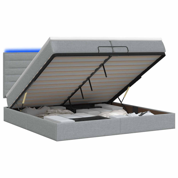 Pat Ottoman cu Saltea și LED Gri deschis 200 x 200 cm Țesătură WALTI