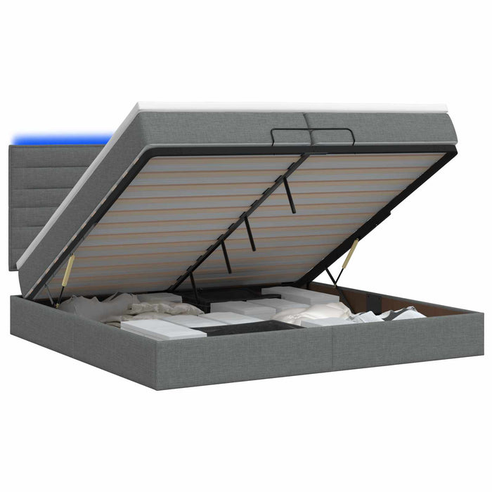 Pat Ottoman cu Saltea și LED Gri închis 200 x 200 cm Țesătură WALTI