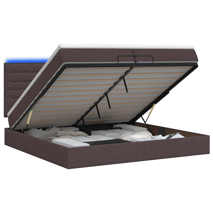 Pat Ottoman cu Saltea și LED Maro închis 200 x 200 cm Țesătură WALTI