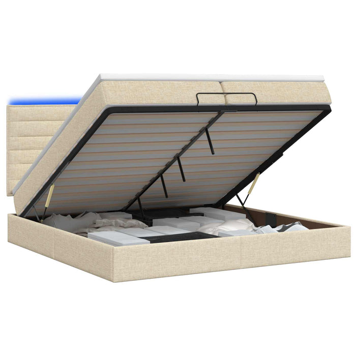 Pat Ottoman cu Saltea și LED Crem 200 x 200 cm Țesătură WALTI