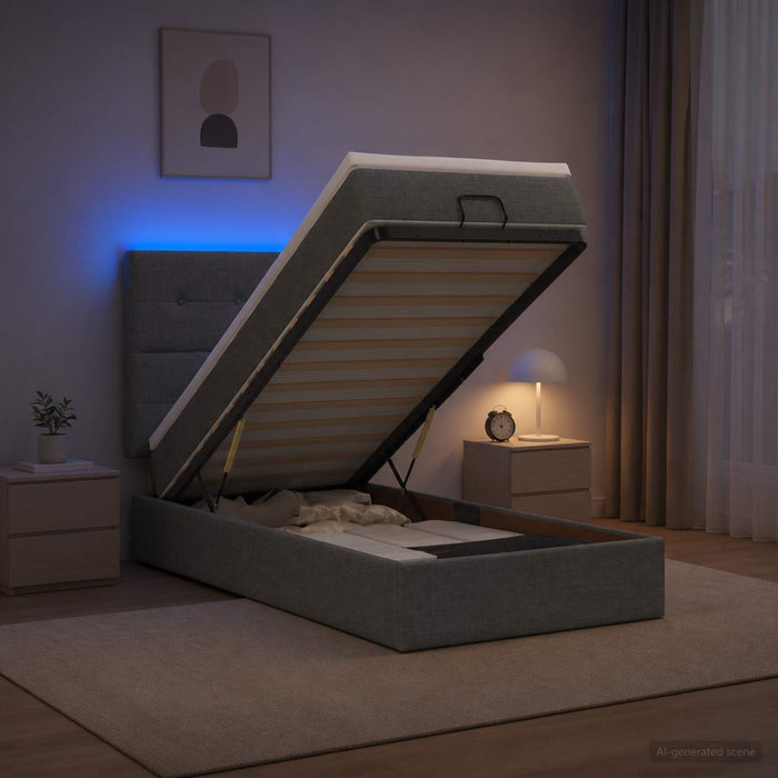 Pat Ottoman cu Saltea și LED Gri închis 90 x 190 cm Țesătură - WALTI WALTI