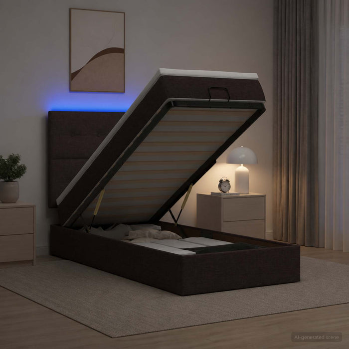 Pat Ottoman cu Saltea și LED Maro închis 100 x 200 cm Țesătură - WALTI WALTI