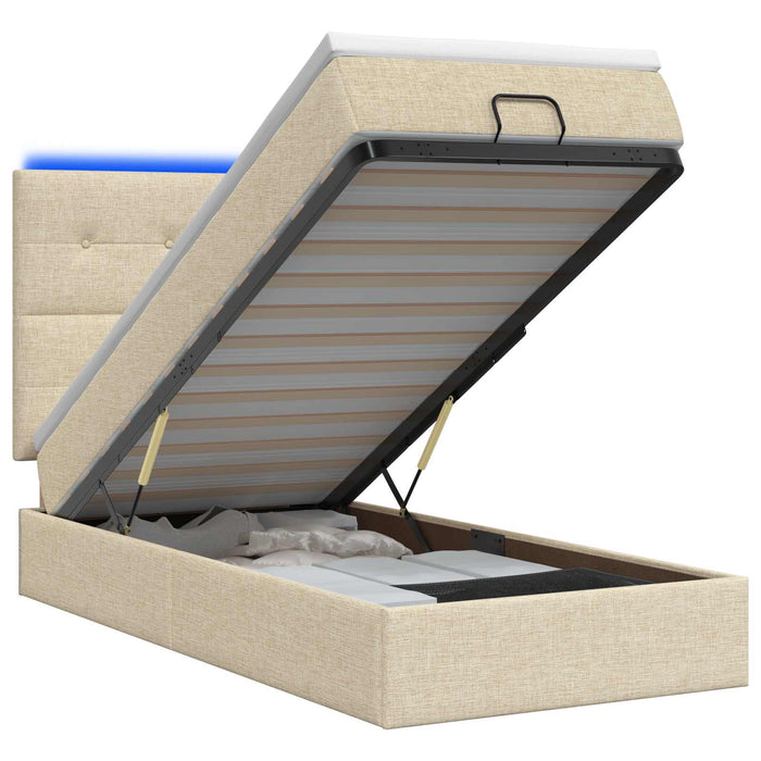 Pat Ottoman cu Saltea și LED Crem 80 x 200 cm Țesătură - WALTI WALTI