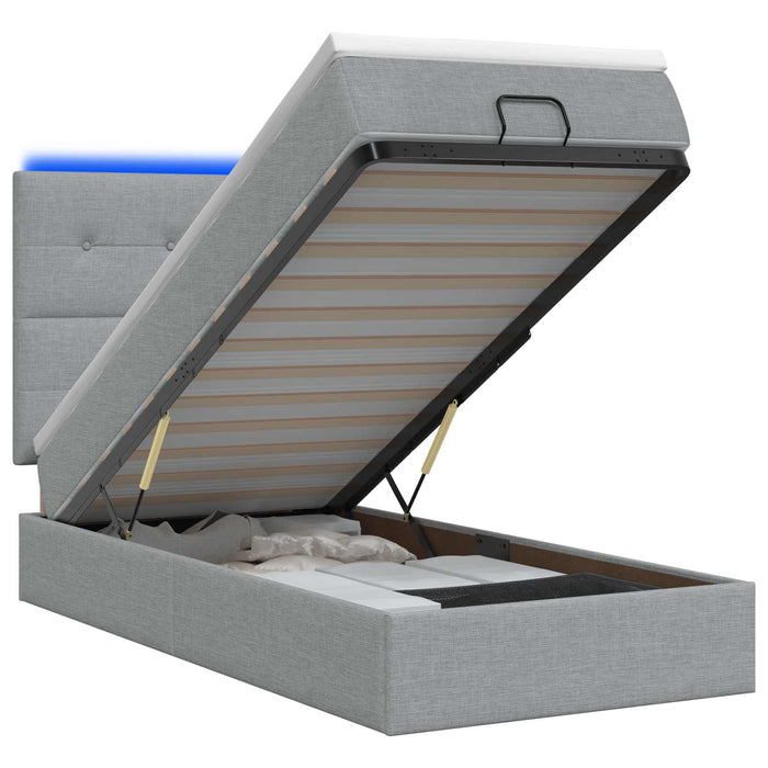 Pat Ottoman cu Saltea și LED Gri deschis 100 x 200 cm Țesătură WALTI