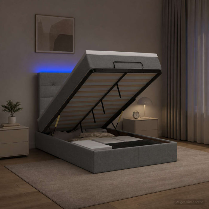 Pat Ottoman cu Saltea și LED Gri deschis 120 x 200 cm Țesătură WALTI